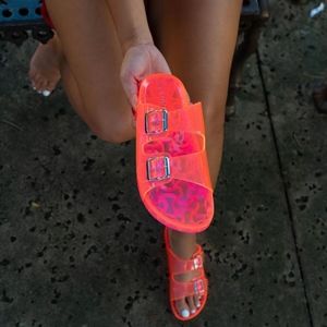 Double Buckle Footbed Jelly Sandal US 6